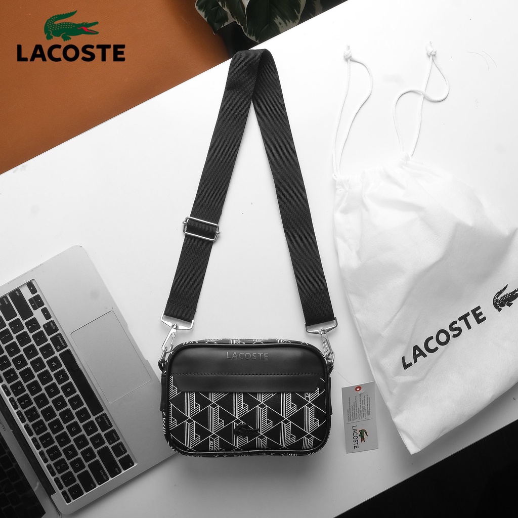Túi Đeo Chéo Lacoste Men’s The Blend Small Monogram Canvas Crossbody Bag Màu Đen