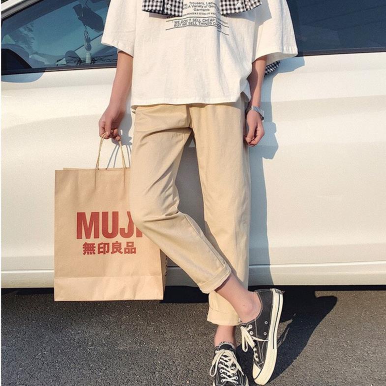 HOT ✆☋Quần tây baggy nữ nam unisex vải kaki TRƠN ống suông đen công sở đi học lưng cao ulzzang hàn quốc dây rút đẹp !