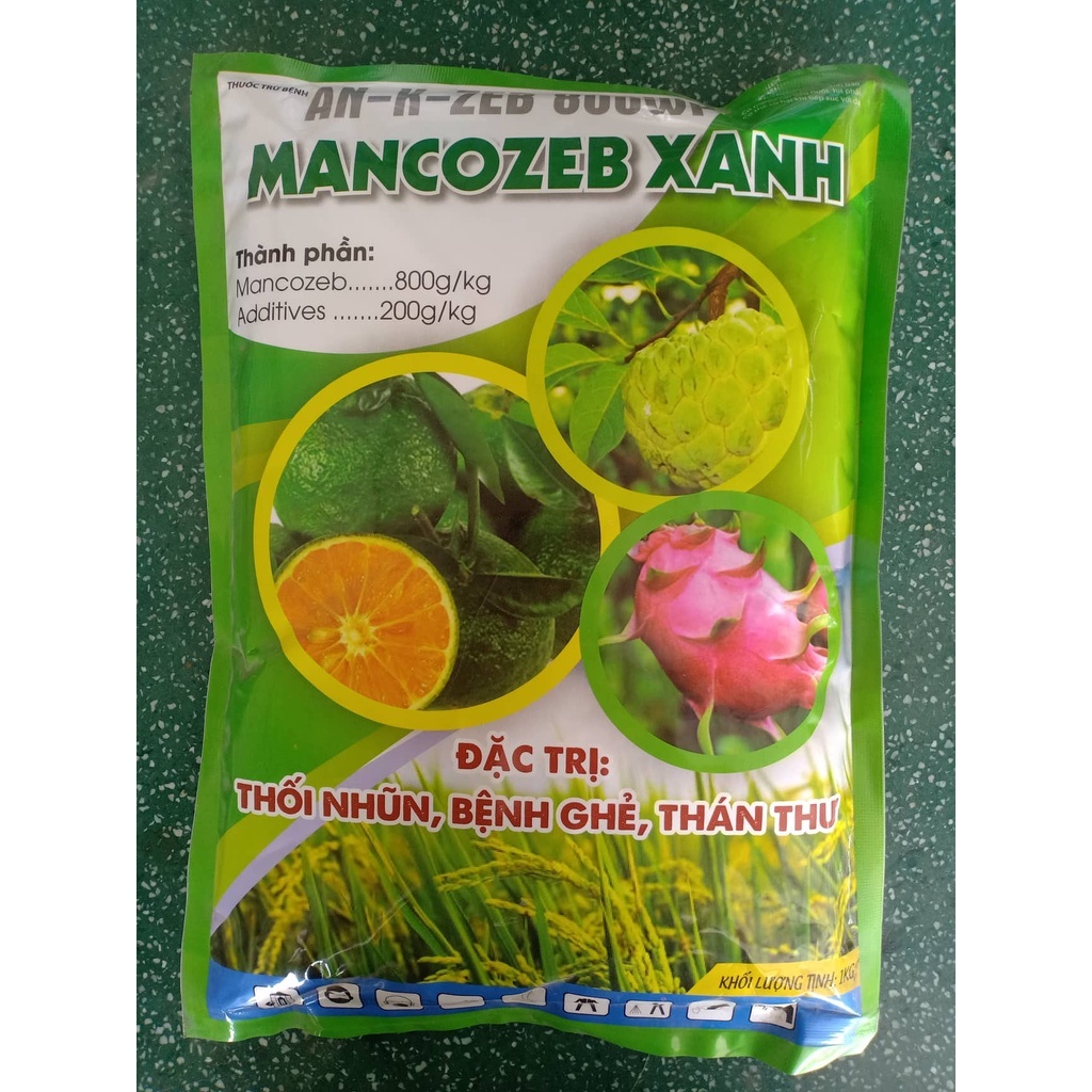 Mancozeb Xanh 1KG - Phòng Trừ Nấm Bệnh Hại Cây Trồng - Vàng Lá, Sương Mai, Đốm Lá, Thán Thư