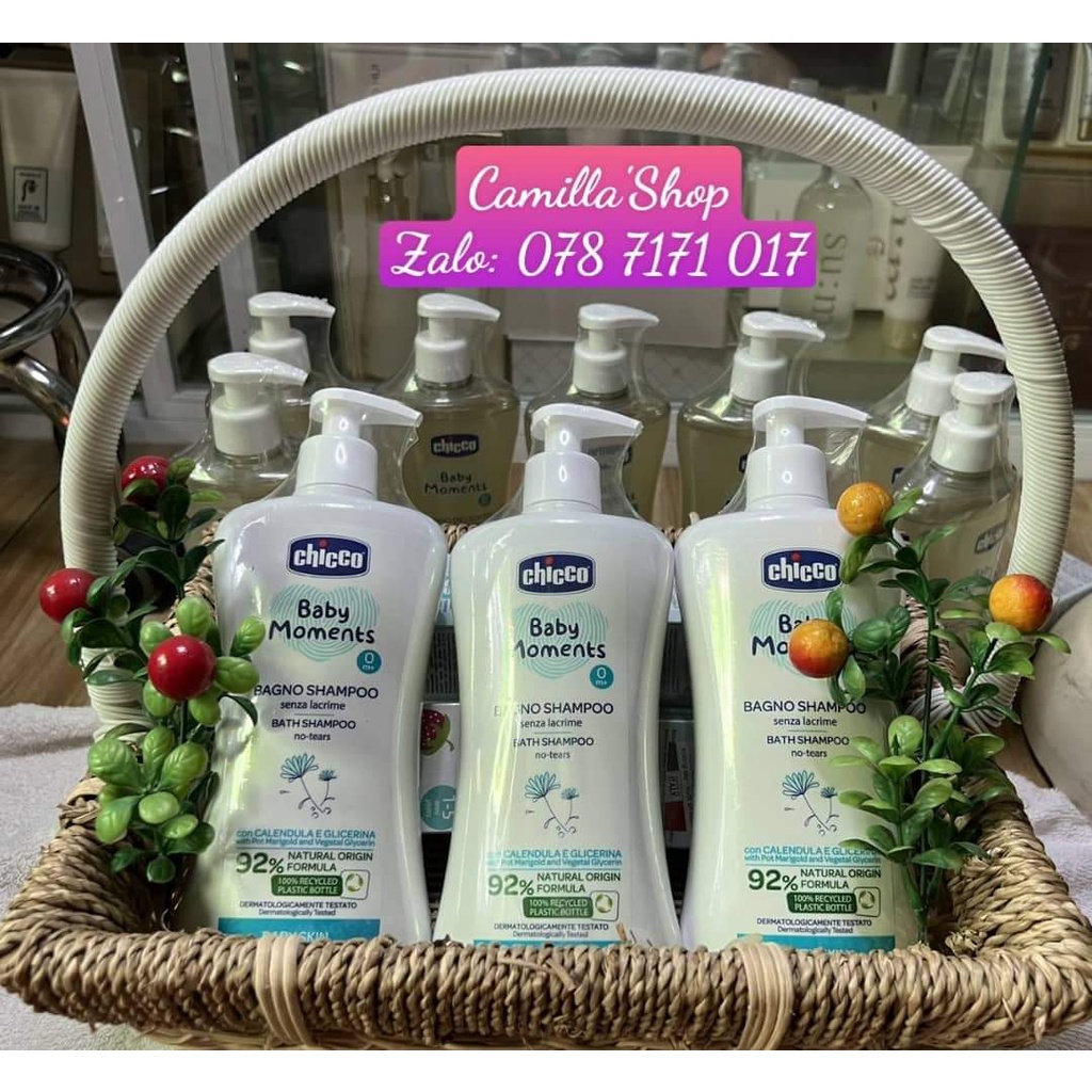 Sữa tắm gội Chicco hương yến mạch/ hoa cúc cho bé từ 0m+ 500ml
