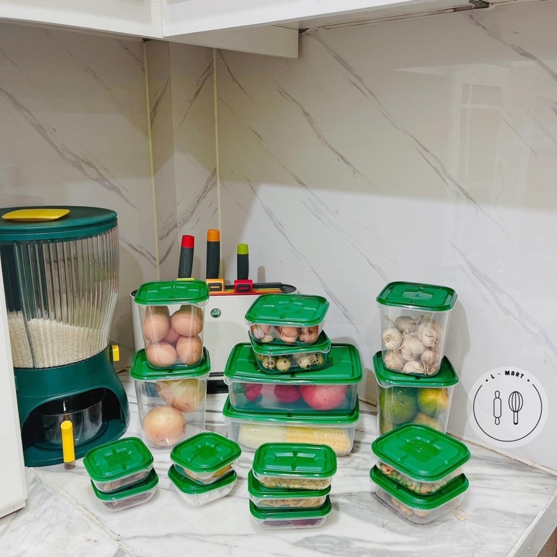 Set 17 hộp nhựa có nắp đậy đựng thực phẩm