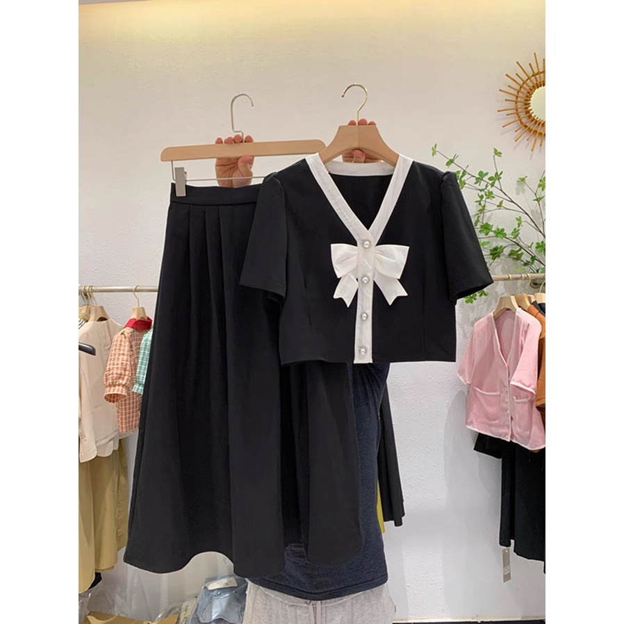  Set váy tiểu thư Uzzlang áo croptop nơ kèm chân váy - Hàng chuẩn QCCC | BigBuy360 - bigbuy360.vn