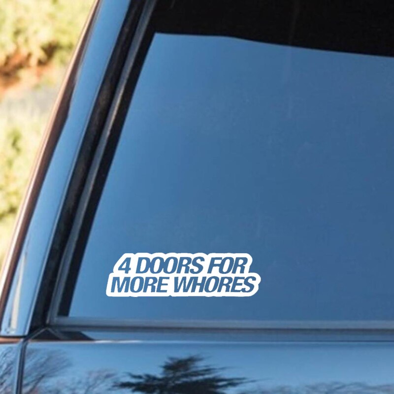 Đề can vinyl chữ 4 DOORS FOR MORE WHORES trang trí cửa xe hơi kích cỡ 16x4.6cm