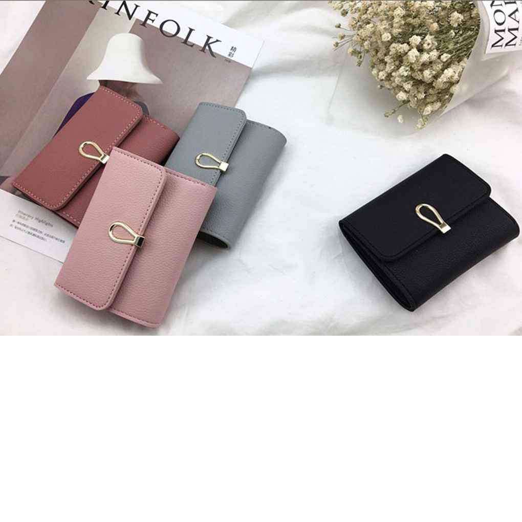 Women PU Leather Wallet Card Coin Money Clip Short Clutch Three Fold Ring Button Small Purse