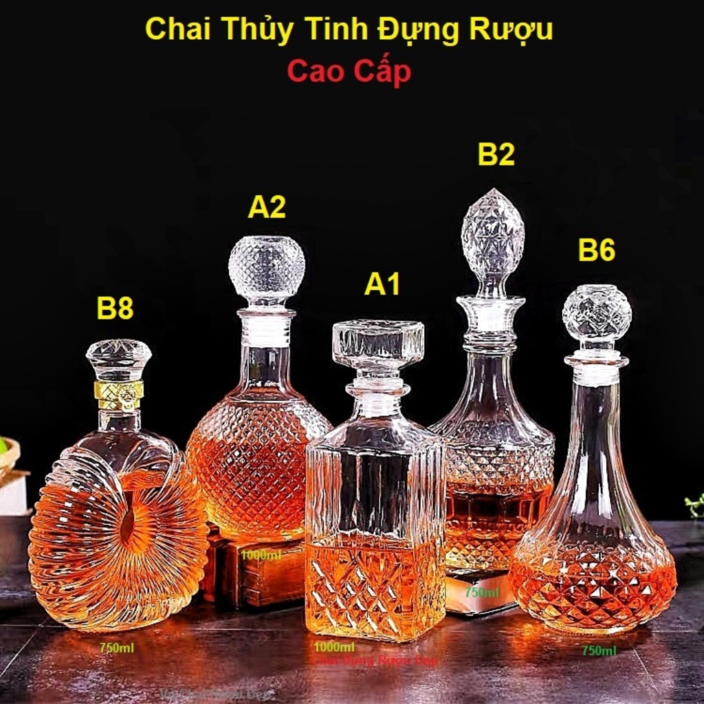 Bộ Chai Đựng Rượu Thủy Tinh  – Vỏ Chai Rượu Đẹp - Bình Đựng Ruou
