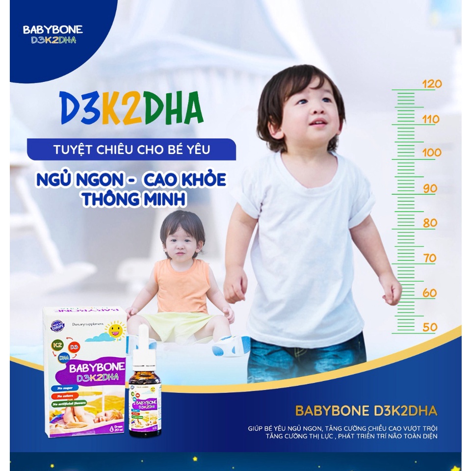 Vitamin D3K2 MK7 DHA BABYBONE 20ml D3 hấp thu canxi tối đa, DHA phát triển trí não, tăng chiều cao vượt trội