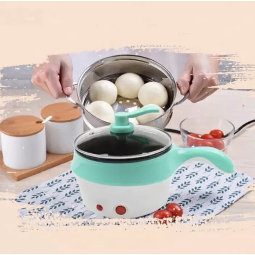 Nồi Lẩu Điện Mini 2 Tầng Đa Năng Chống Dính 18cm Tặng Xửng Hấp, Ca Nấu Mì Nấu Lẩu