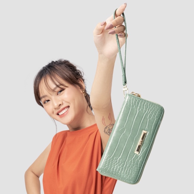 Ví Nữ Cầm Tay Thời Trang JUNO Phối Vân Da Cá Sấu VI149