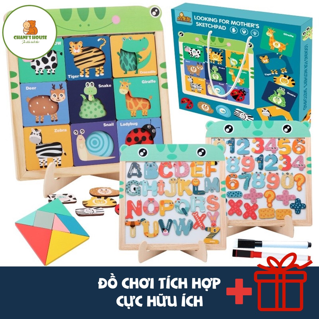 [HOT] Đồ Chơi Bảng Ghép Hình Nam Châm Động Vật, Học Bảng Chữ Cái, Số, Phép Tính, Tiếng Anh, Tangram Bằng Gỗ (có 2 bút)