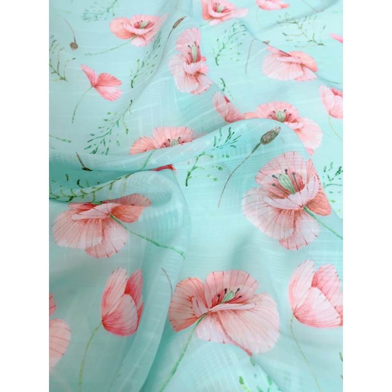 Voan sọc hoa nền xanh cao cấp