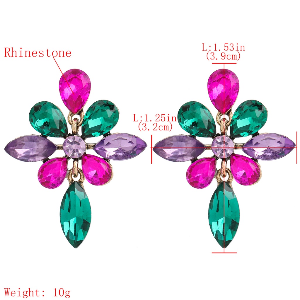 Khuyên tai PINKDUDU PD836 kiểu hoa đính đá nhiều màu sắc phong cách Boho thời trang cho nữ