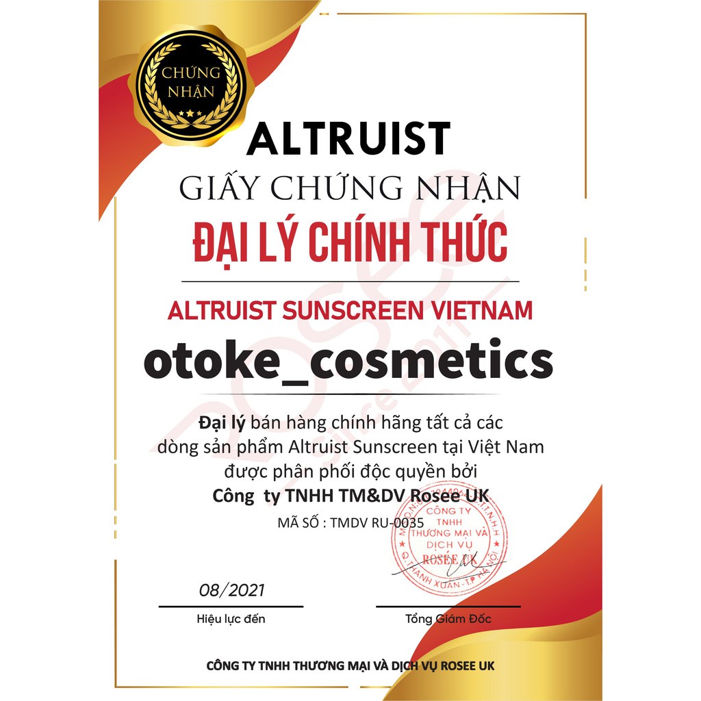 Kem Chống Nắng Altruist Dermatologist Sunscreen SPF50 100ml - Hàng UK Chính Hãng