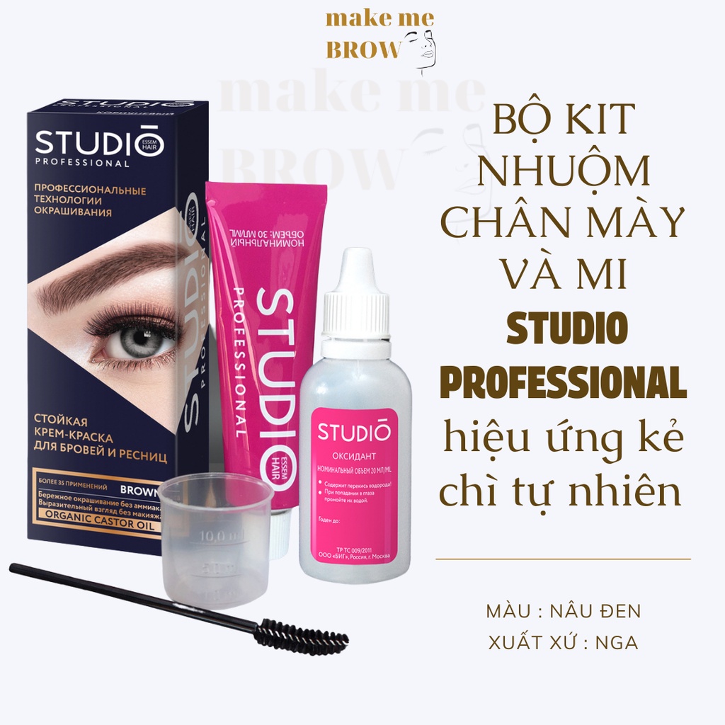 NÂU ĐEN - Bộ kit nhuộm lông mày và mi Studio professional Nga hiệu ứng kẻ chì tự nhiên 80ml - makemeBrow