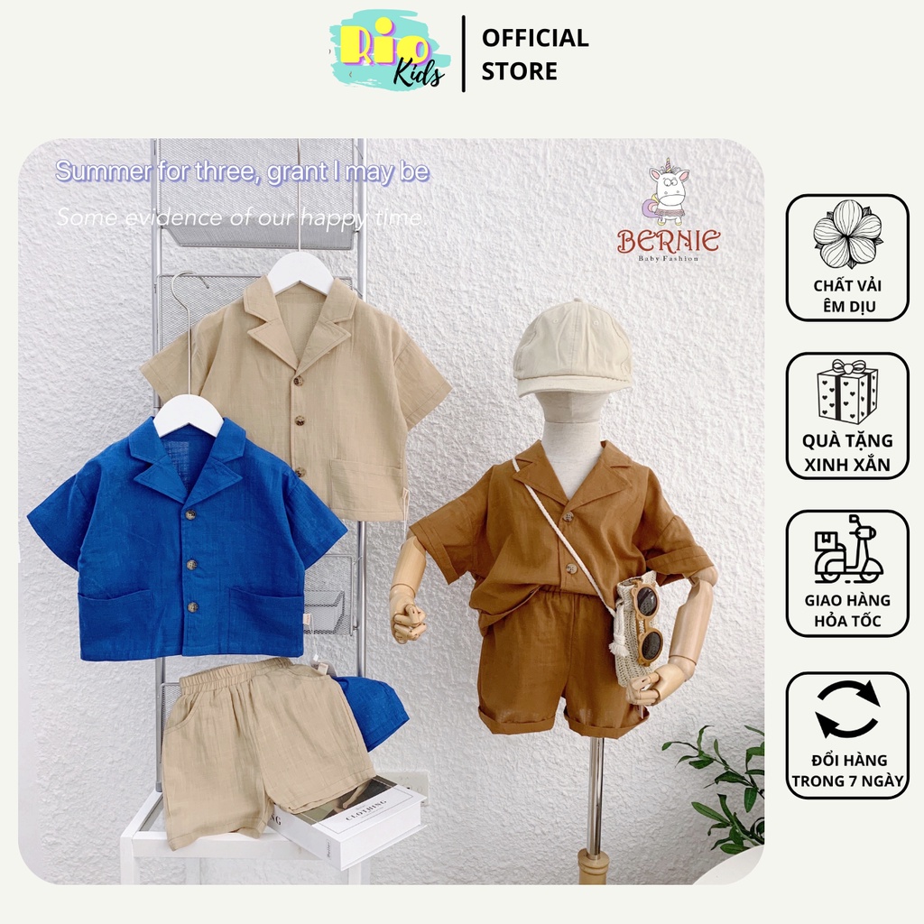 Set bộ đũi áo cổ ve cộc tay quần đùi UNISEX Bernie phong cách Hàn Quốc cho bé trai bé gái đi chơi đi học - Riokids BE4