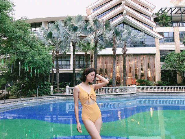 Bộ bikini liền cutout nơ ngực 2 màu (ảnh thật sản phẩm + ảnh khách) | BigBuy360 - bigbuy360.vn