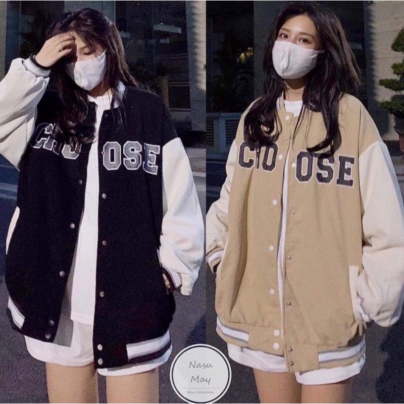 Áo Khoác Bomber Choose Nam Nữ Dáng Rộng Đen Xám Nasu May | BigBuy360 - bigbuy360.vn