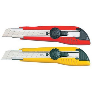 Dao rọc giấy deli - 2 màu vàng , đỏ - 1 cái e2043 - tặng kèm 3 lưỡi phụ 18mm