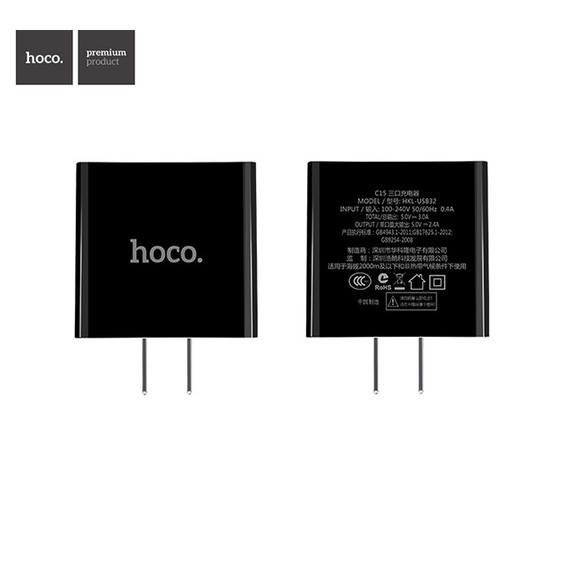 Củ sạc nhanh 3 cổng USB Hoco C15 có màn LCD hiển thị đo dòng,cốc sạc iphone Giá tốt nhất shopee