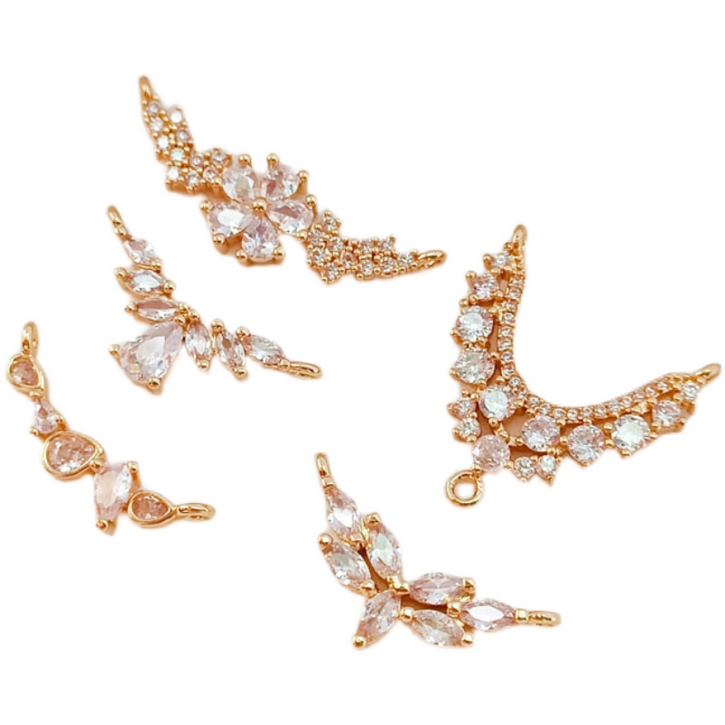 Phụ Kiện Trang Sức Hình Chữ V Đính Đá Zircon Mạ Vàng 14K Nhiều Màu Sắc DIY