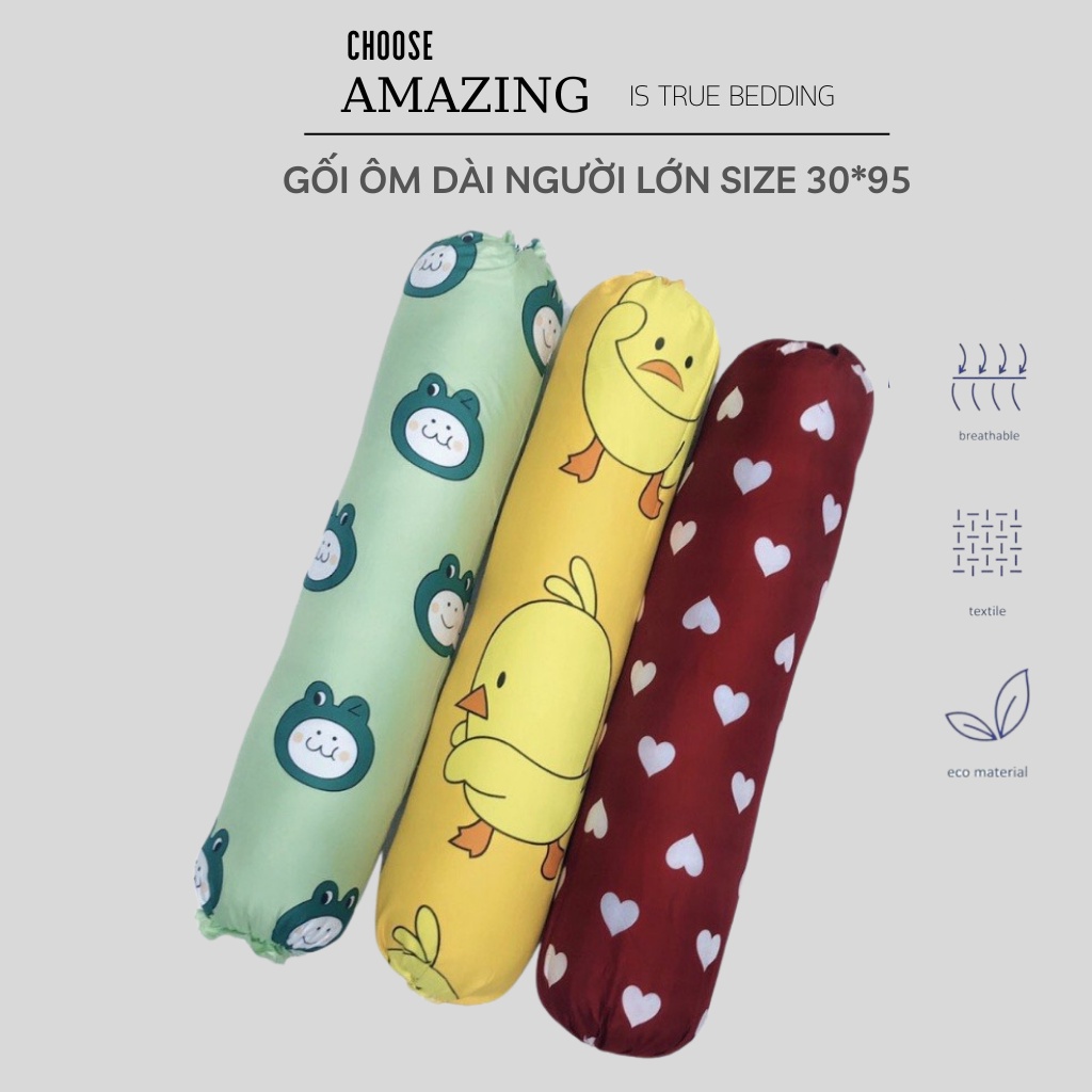 Gối ôm dài người lớn size 30-95cm kèm vỏ cotton poly ( được chọn mẫu)