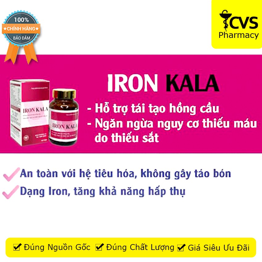 Viên Uống Iron Kala - Hỗ Trợ Quá Trình Tạo Hồng Cầu & Giảm Nguy Cơ Thiếu Máu (30 viên)