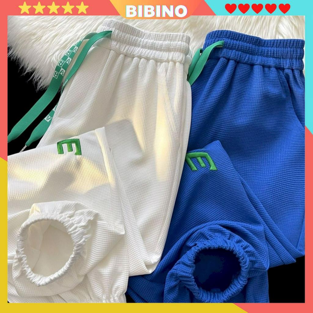 Quần jogger ống rộng nam nữ đẹp thêu chữ chất cotton tổ ong BIBINO Quần dài bo chun gấu form rộng bigsize hàn quốc QN03