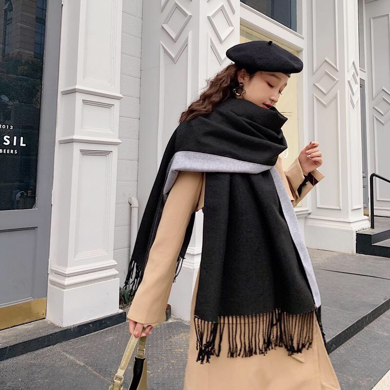 KHĂN CHOÀNG CASHMERE LÔNG CỪU MÀU TRƠN 2 MẶT SIÊU TO GIỮ ẤM NGÀY ĐÔNG