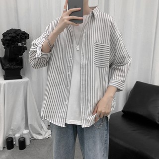 [Ảnh thật ở sau] Áo sơ mi nam sọc dọc phối túi ngang thời trang nam đồ nam chất lượng