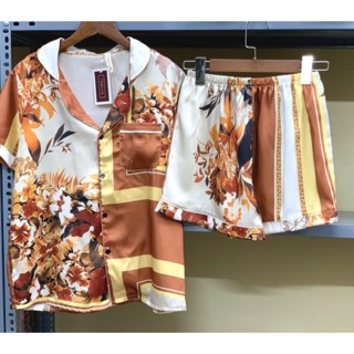 Pyjama đùi cộc _ bộ mặc nhà lụa satin - lụa gấm hoạ tiết