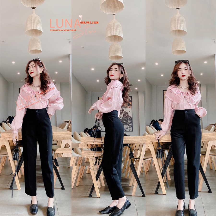 Quần tây baggy nữ công sở đi học làm màu đen basic cạp lưng cao có đai dáng dài rộng - Vải dày vitex phối áo sơ mi đẹp | BigBuy360 - bigbuy360.vn