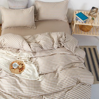 Bộ chăn ga gối đệm cotton poly kẻ be Vintage nhập khẩu Hàn Quốc phân phối Bedding