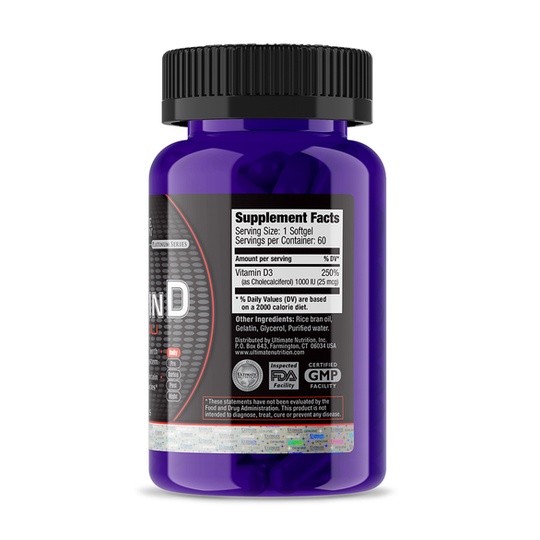 Vitamin D 1000IU Ultimate Nutrion tăng khả năng hấp thụ canxi, phốt pho trong cơ thể giúp xương vững chắc (Lọ 60 viên)