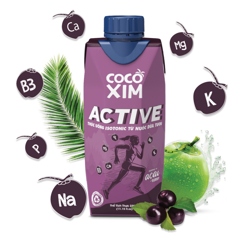 Nước trái cây thể thao Isotonic Active hương vị Acai Berry đóng hộp từ 100% Dừa tươi nguyên chất - Thương hiệu COCOXIM 3