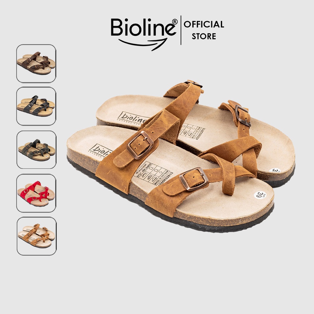 [D06] Dép birken xỏ ngón DA BÒ THẬT dép đế trấu thời trang unisex chính hãng Bioline mã D06