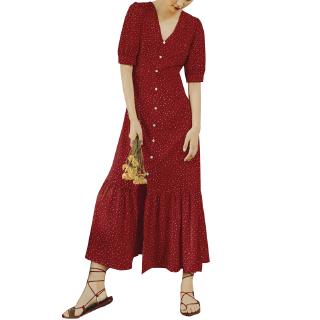 Đầm CELMIA Tay Dài Cổ Chữ V Họa Tiết Chấm Bi Thời Trang Dành Cho nữ