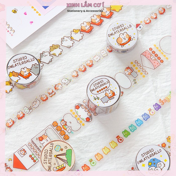 Băng Dán Washi Tape PET Meaterball Mèo Cưng Dễ Thương [Xinh Lắm Cơ Í]