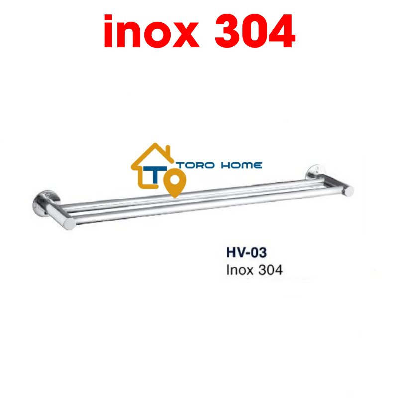 Thanh treo khăn inox 304, Máng khăn đơn, đôi, Vắt khăn inox HV-02 HV-03 Toro Home, Cam kết inox Chuẩn 304
