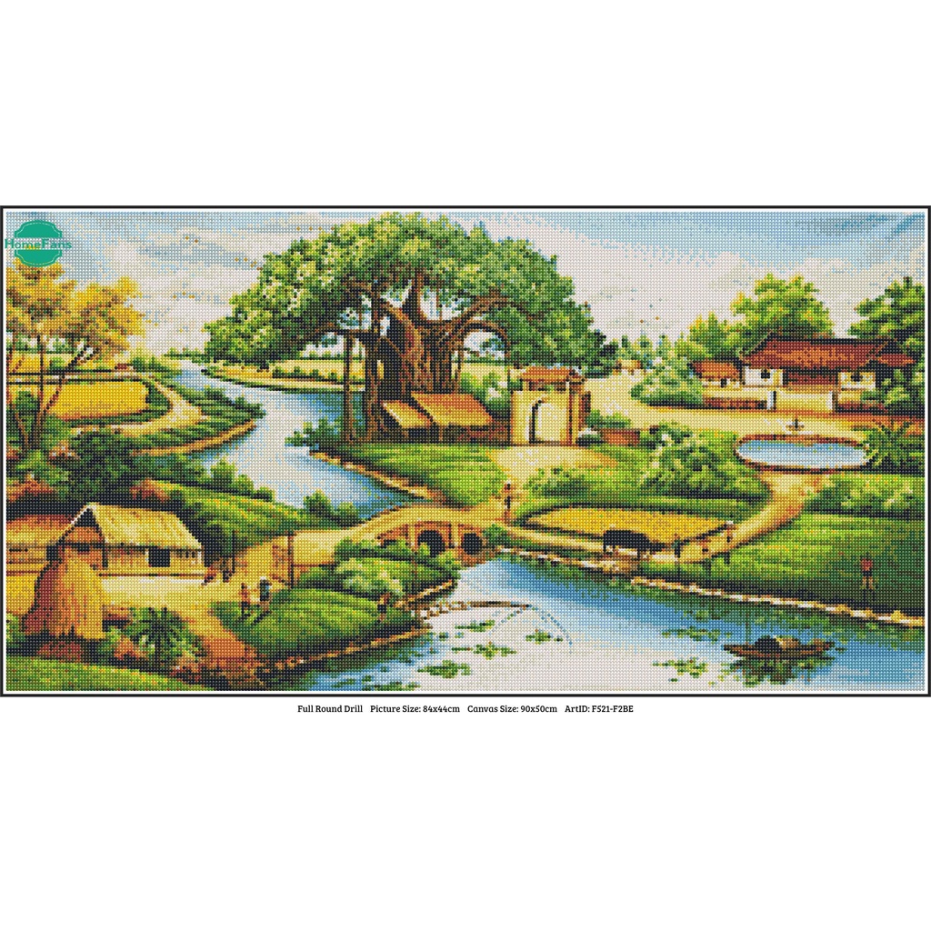 Bộ Tranh Đính Đá 5D Tự Làm Hình Phong Cảnh Làng Quê Cỡ Lớn 90x50cm