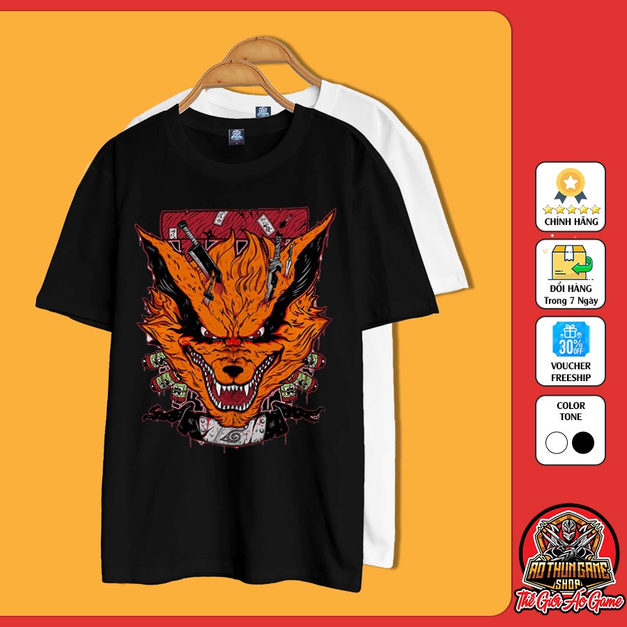 Áo Naruto Kurama In Hình Cữu Vĩ Màu Đen Trắng Áo thun Anime Naruto Phông Nam Nữ Cotton