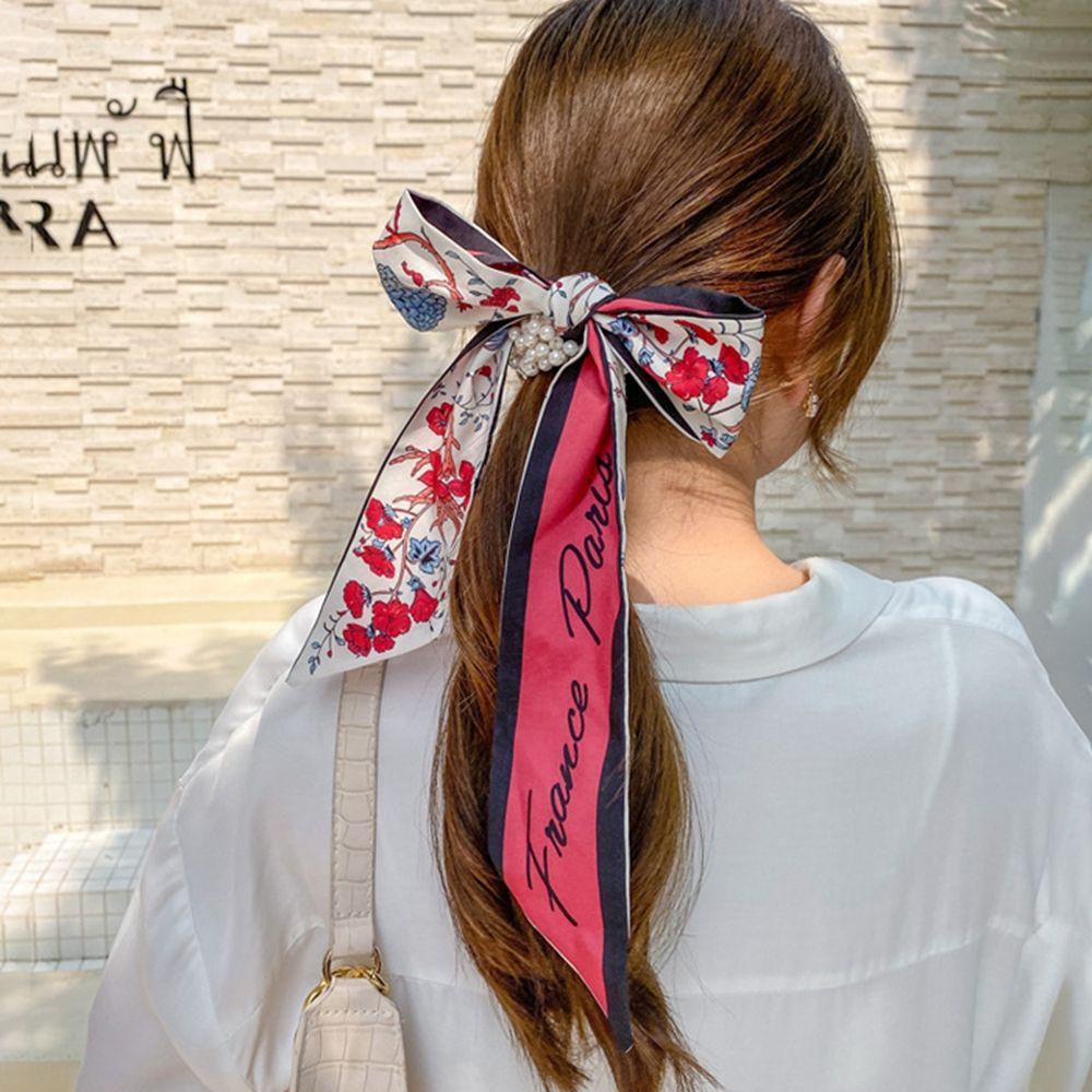 MXGOODS Dây Cột Tóc Đuôi Ngựa Bằng Vải Lụa Họa Tiết Hoa Phong Cách Pháp Ngọt Ngào Cho Nữ