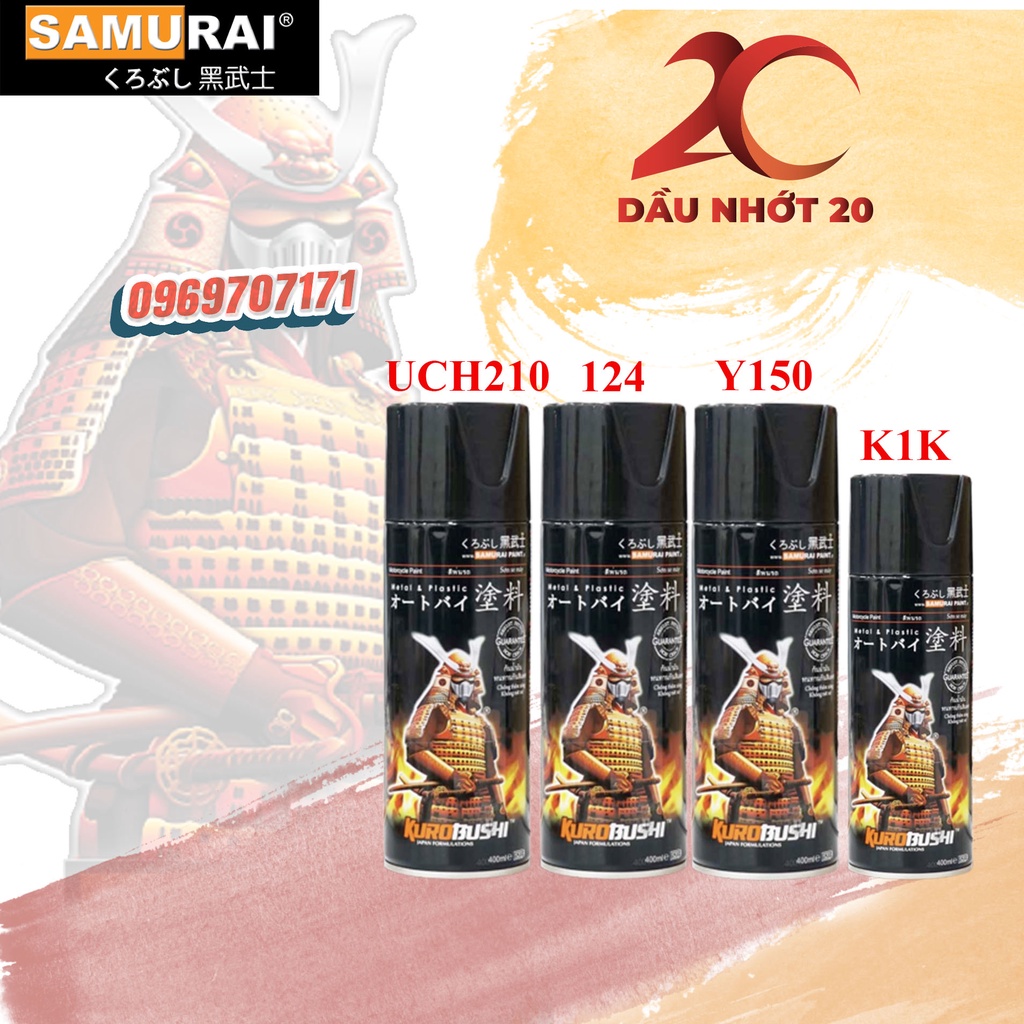 [Combo 4 chai] combo sơn màu bạc pha lê Y150 _Chai sơn xịt sơn xe máy Samurai Y150* - MÀU BẠC PHA LÊ UCH210 124 Y150 K1K