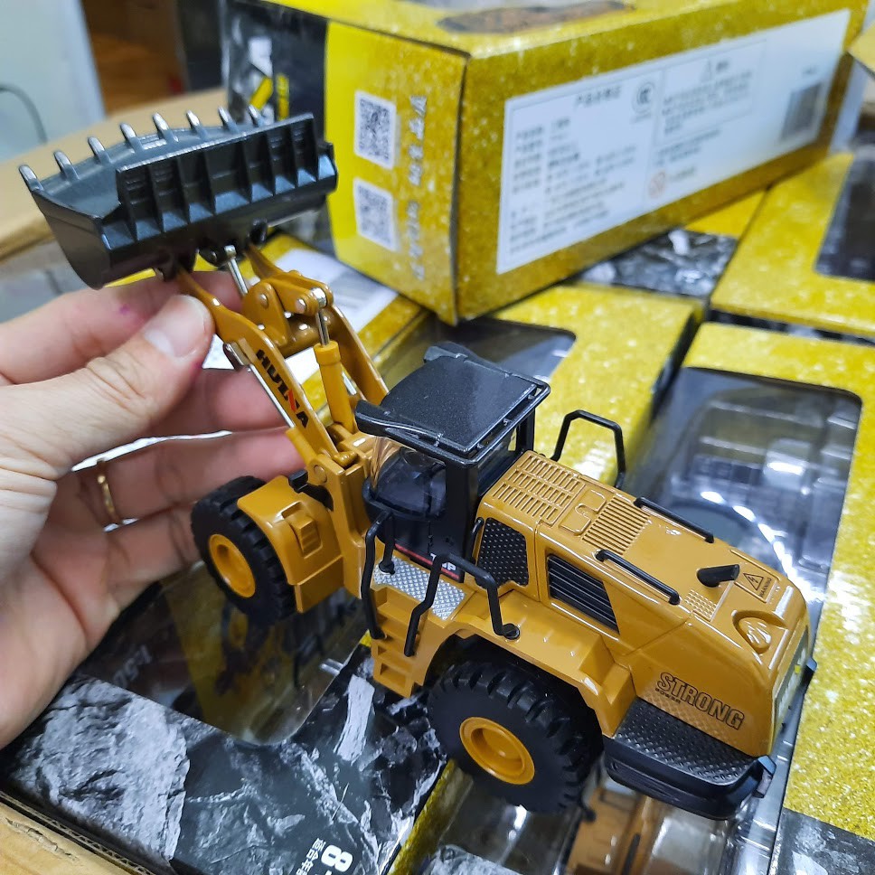 Xe xúc lật và ủi đất mô hình xe công trình đồ chơi trẻ em bằng sắt tỉ lệ 1:50