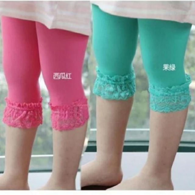 Quần legging lửng ren ống bé gái nhiều màu