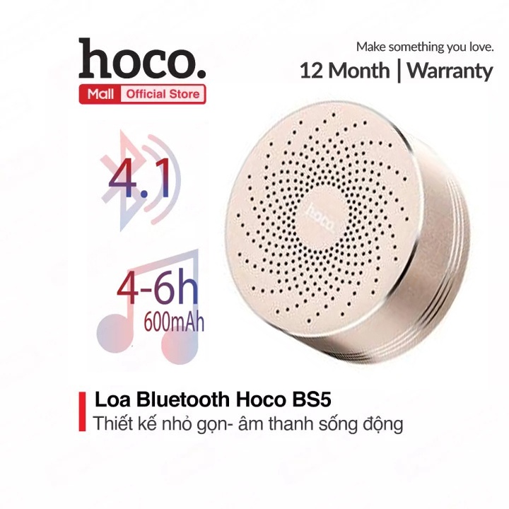 Loa Bluetooth Hoco BS5 pin 600mAh hỗ trợ thẻ TF , AUX chất liệu hợp kim nhôm