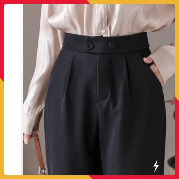 Quần Baggy nữ công sở cạp cao 2 cúc bấm [HÀNG VNXK] - Quần tây nữ vải tuyết mưa màu đen Form dáng chuẩn đẹp cực xinh | BigBuy360 - bigbuy360.vn