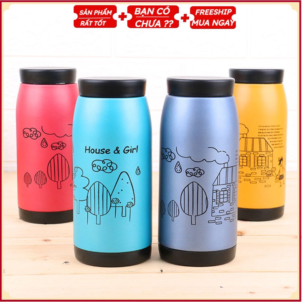 Bình Đựng Nước Giữ Nhiệt Nóng Lạnh Inox 304 Cao Cấp HOUSE &amp; GIRL 360ml