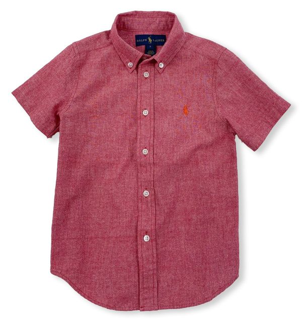 ⭐Áo sơ mi TAY NGẮN Thô Linen Oxford MÀU TRƠN bé trai. Polo RalpLauren.