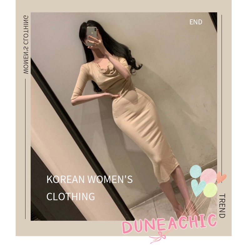 DUNEA Đầm nữ DUNEA tay dài ôm dáng xẻ tà thời trang quyến rũ