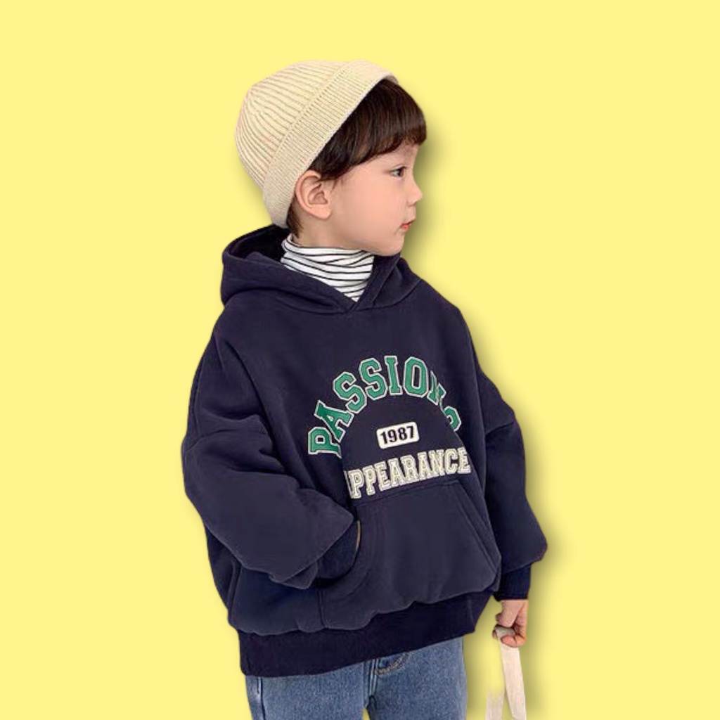 Áo khoác nỉ hoodie bé trai BABEKIDS hình in chữ PASSION 1987,thời trang thu đông dành cho bé từ 4 đến 10 tuổi