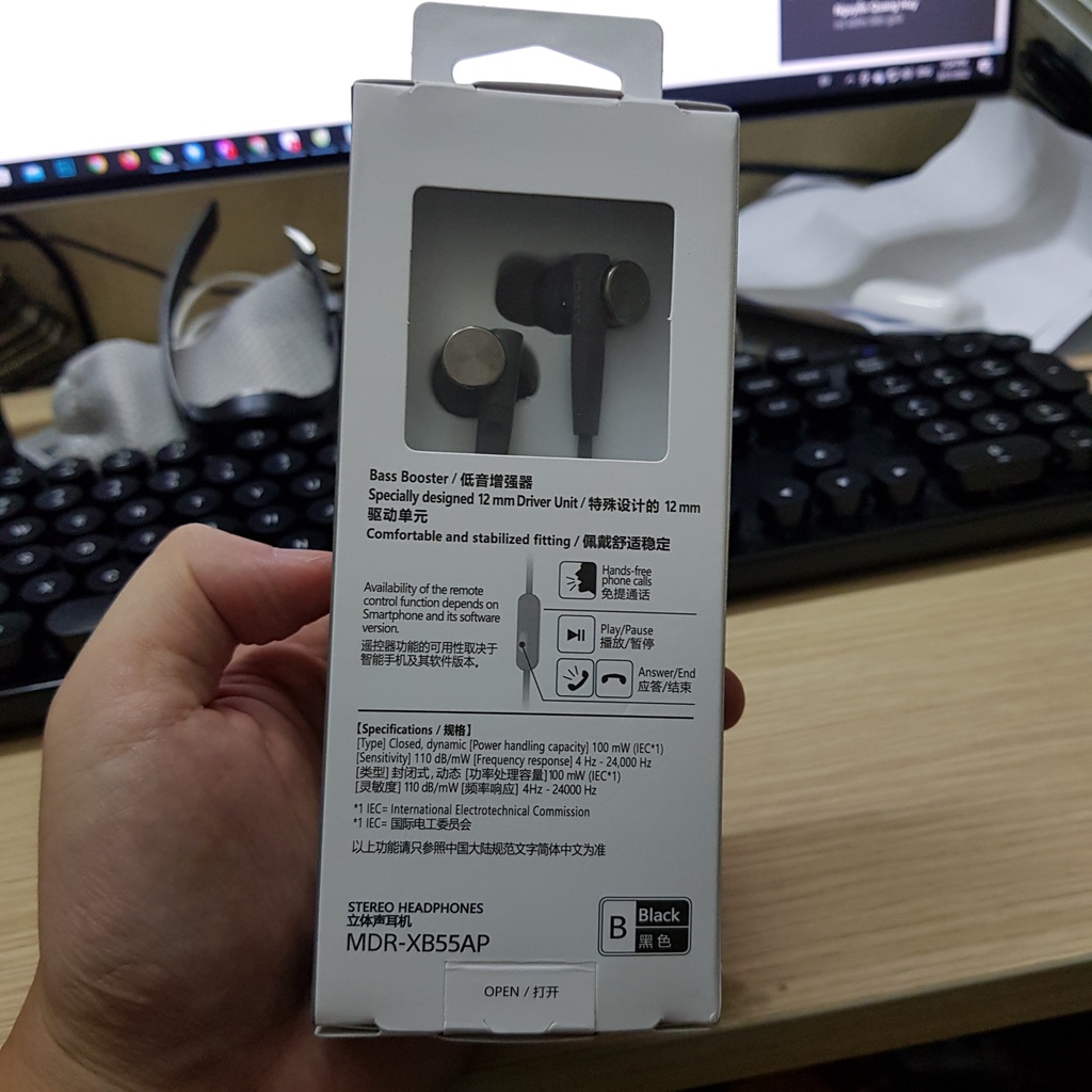 Tai nghe Sony MDR-XB55AP extrabass, có mic, chân cắm 3.5mm